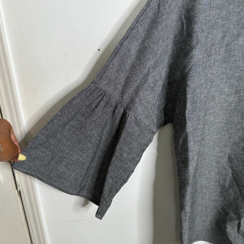 Gray Cotton Bell Sleeve Blouse Top Women Large Made in Canada Natural - Picture 4 of 6